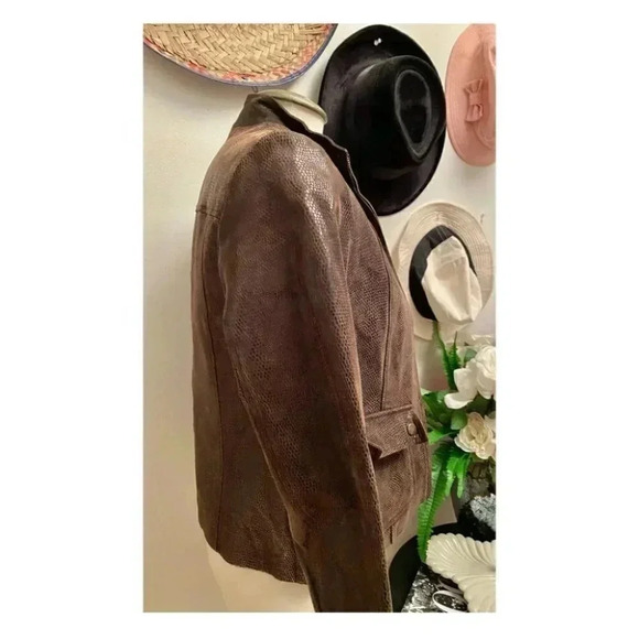 Vintage - Y2K Bohemian Retro Patterned Brown Leather Jacket - Picture 5 of 11
